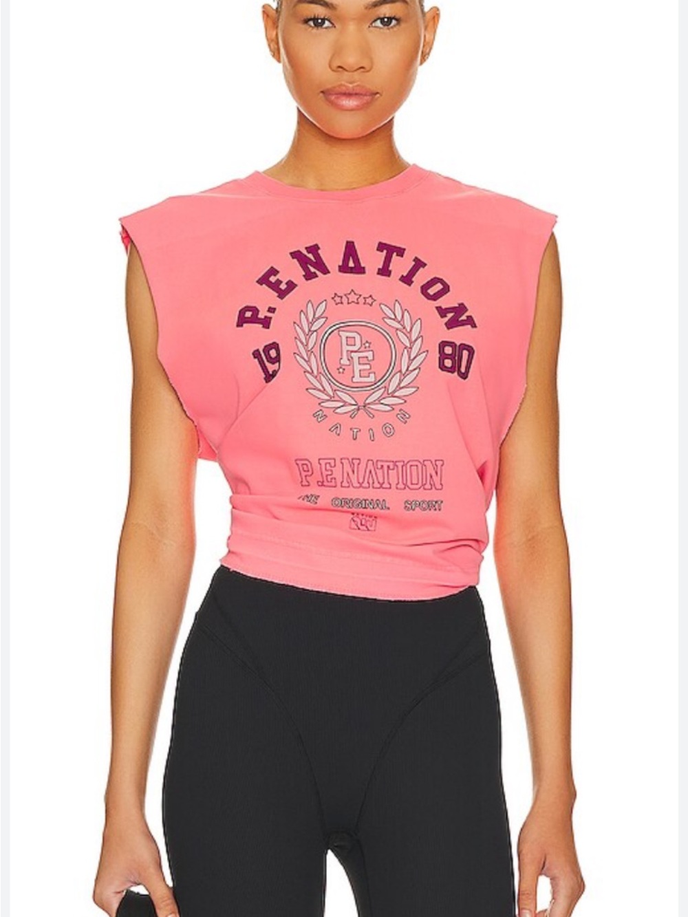 P.E Nation Overland Tank Bold Pink Coral Graphic Muscle T-shirt Organic cotton